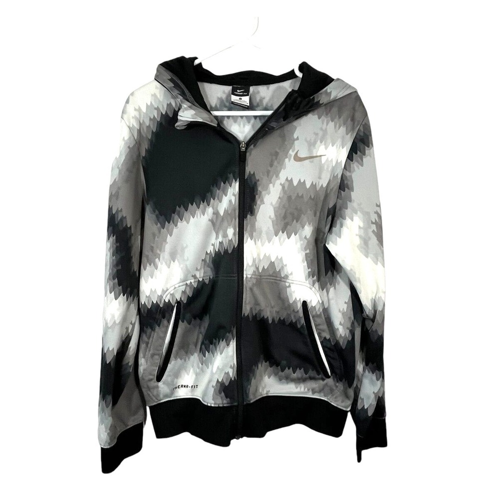 Nike Women's Therma-Fit Full Zip Long Sleeve Jacket Black/Gray M Fleece Lined